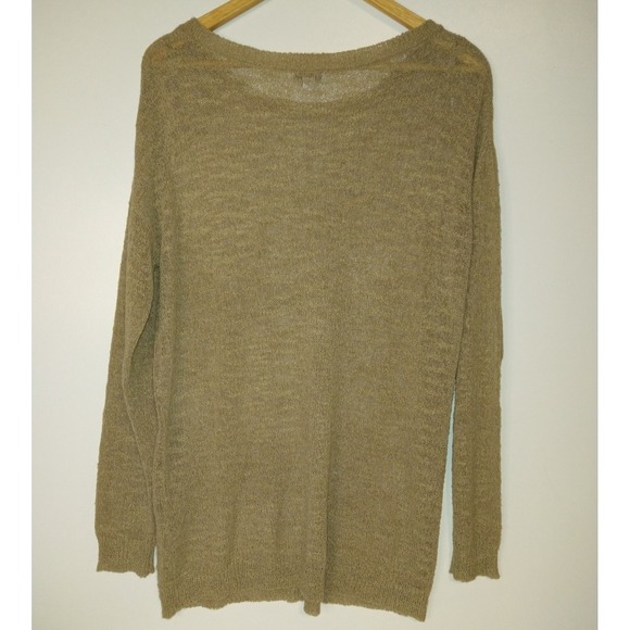 Katherine Barclay Sweater Open Knit Tan Top Large Pullover Long Sleeve - Picture 2 of 7